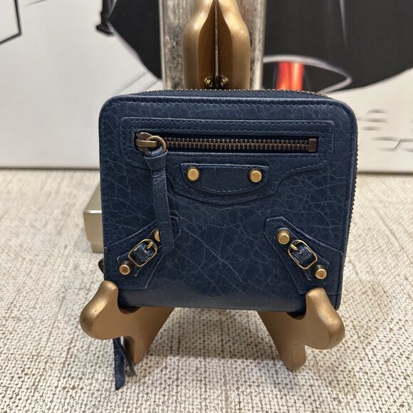 Balenciaga Motocross Teal Blue Compact Wallet - Picture 1 of 10